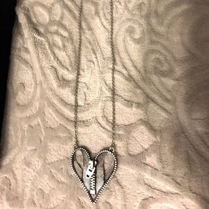 Silver patchwork zipper heart necklace